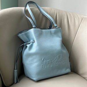 Coach Leather Andy Tote with Horse and Carriage Blue/Silver